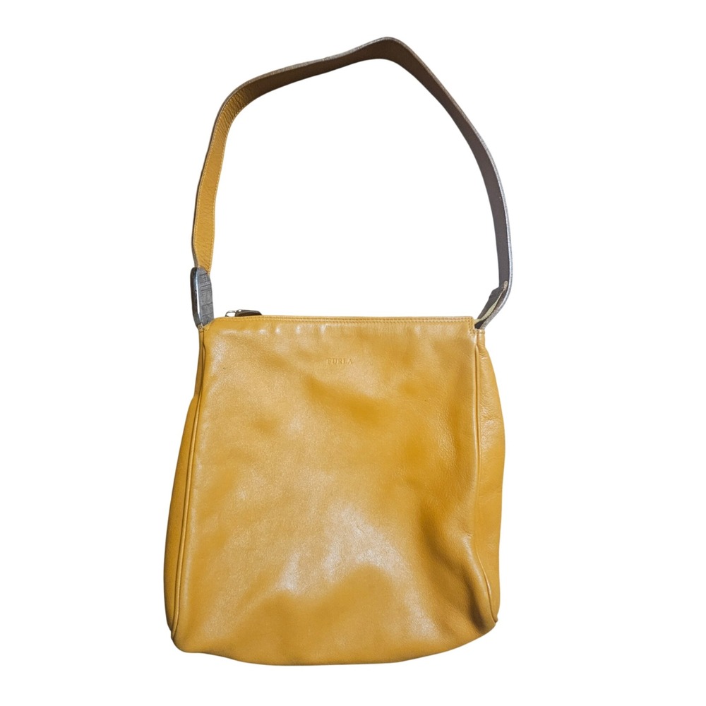 Furla Slouchy‎ Hobo Shoulder Bag Mustard Yellow Leather Minimalist Chic Italy